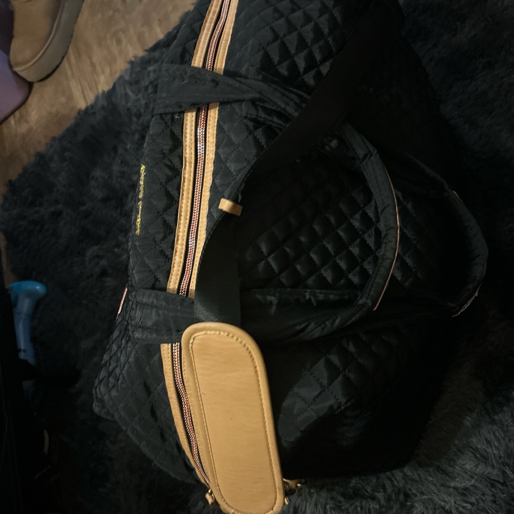 Adrienne Vittadini Black and Gold Quilted Tote - Picture 2 of 7